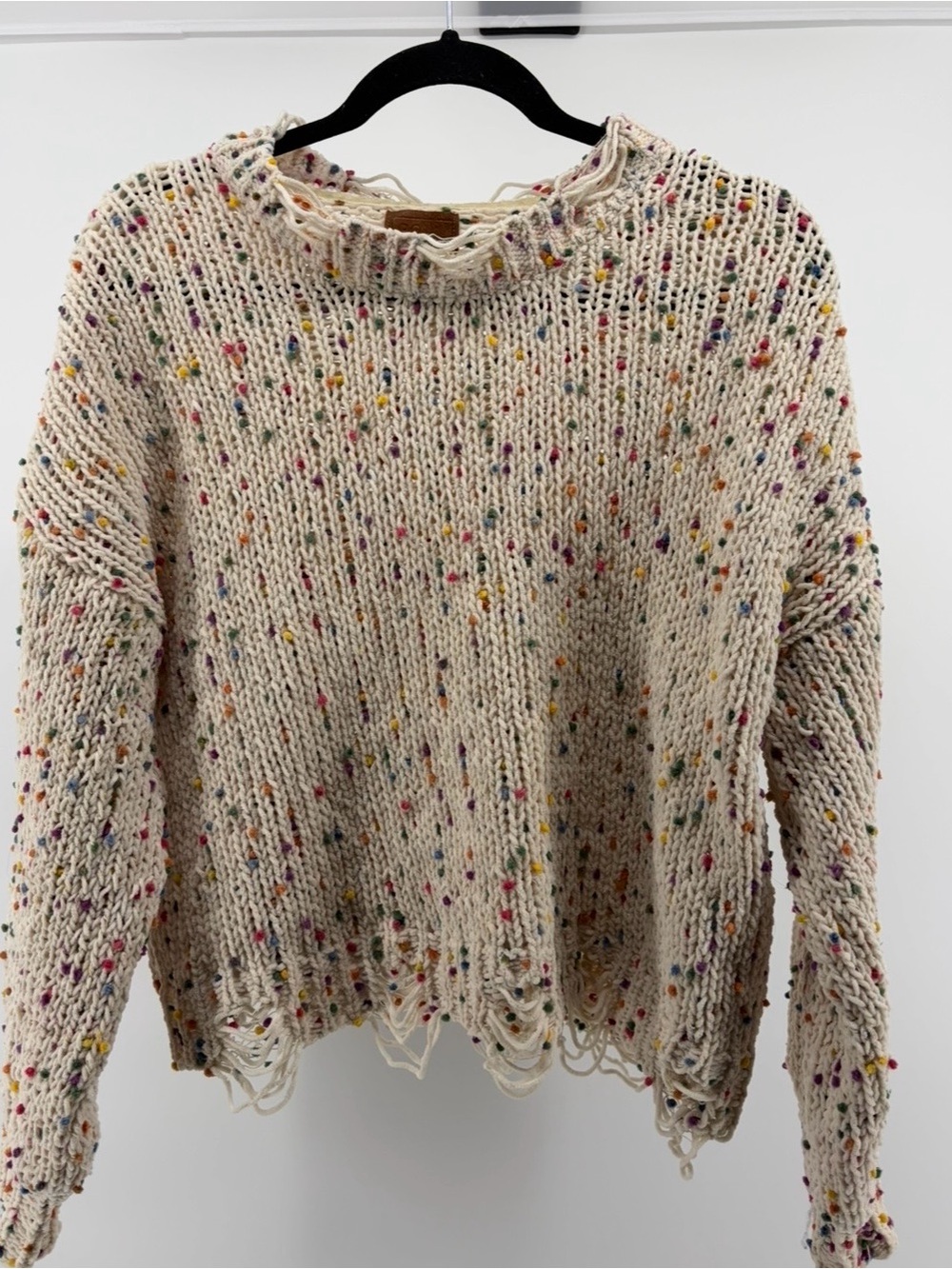 Pol Pom Pom Confetti Knit Distressed Sweater Size Small, Soft Cozy Pullover
